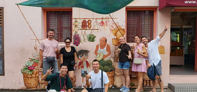 Group selfie with participants during a guided walking tour